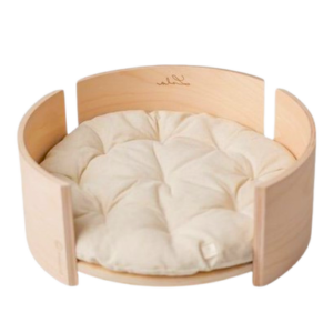Cozy Round Wooden Pet Bed with Soft Cushion