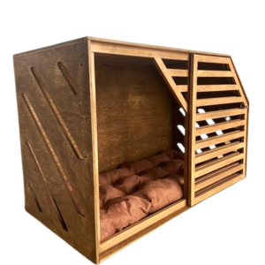 Rustic Wooden Pet Crate with Sliding Slatted Door