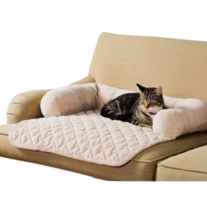 Beige Quilted Pet Sofa Cover with Bolstered Cushion - Elegant Furniture Protection