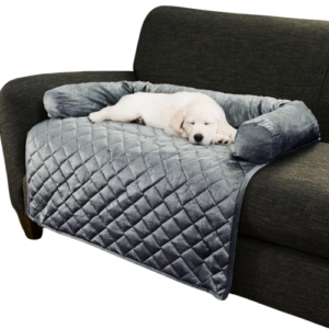 Gray Quilted Pet Sofa Cover with Bolstered Cushion - Ultimate Furniture Protection